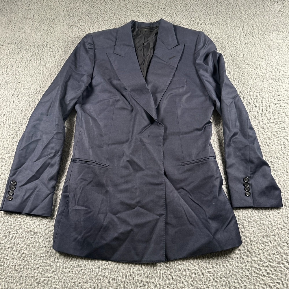 Brioni Ventiquattro Donna Suit Jacket‎ 46L Navy Double Breasted Wool Minor Flaws